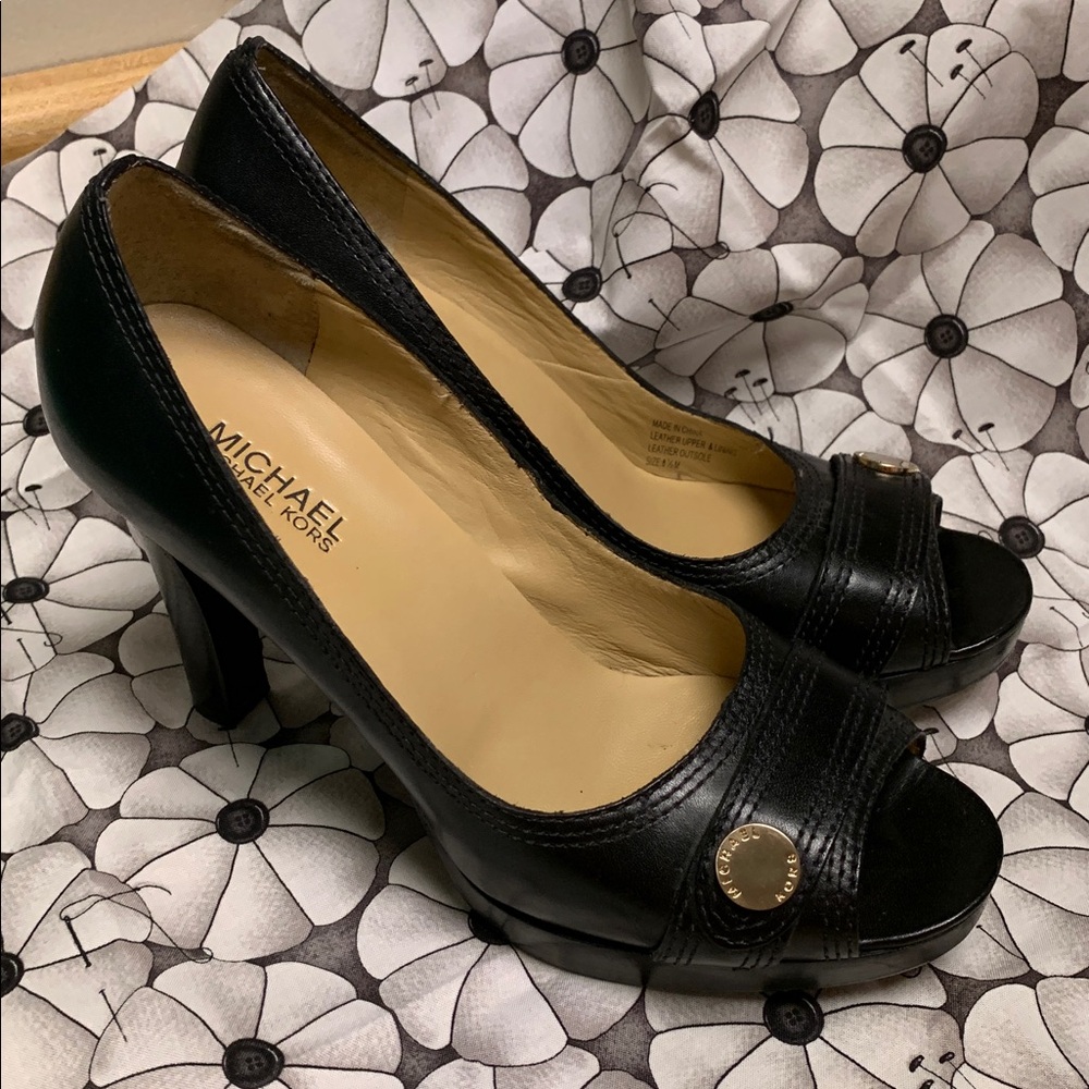 Michael Kors Black Harness Peep-Toe Heels